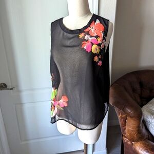 Black Sleeveless Chiffon & Jersey Knit Top